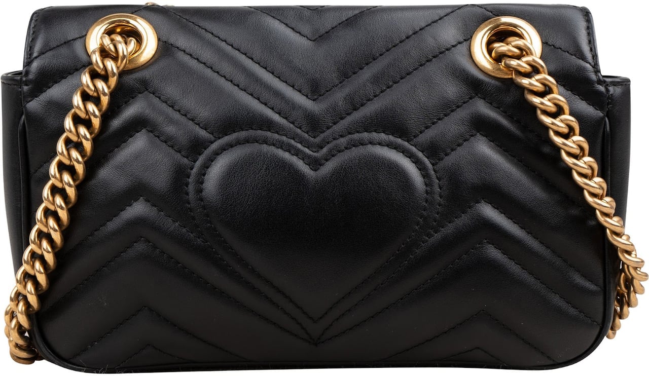 Gucci Gucci Red Leather GG Marmont Flap Crossbody Bag Zwart