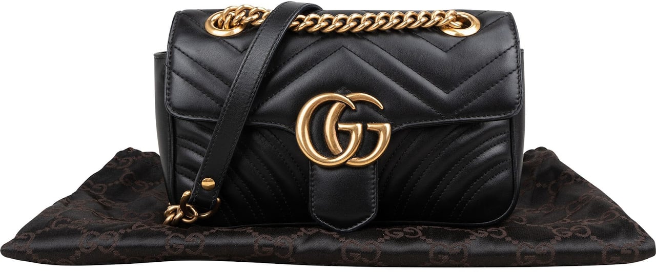 Gucci Gucci Red Leather GG Marmont Flap Crossbody Bag Zwart