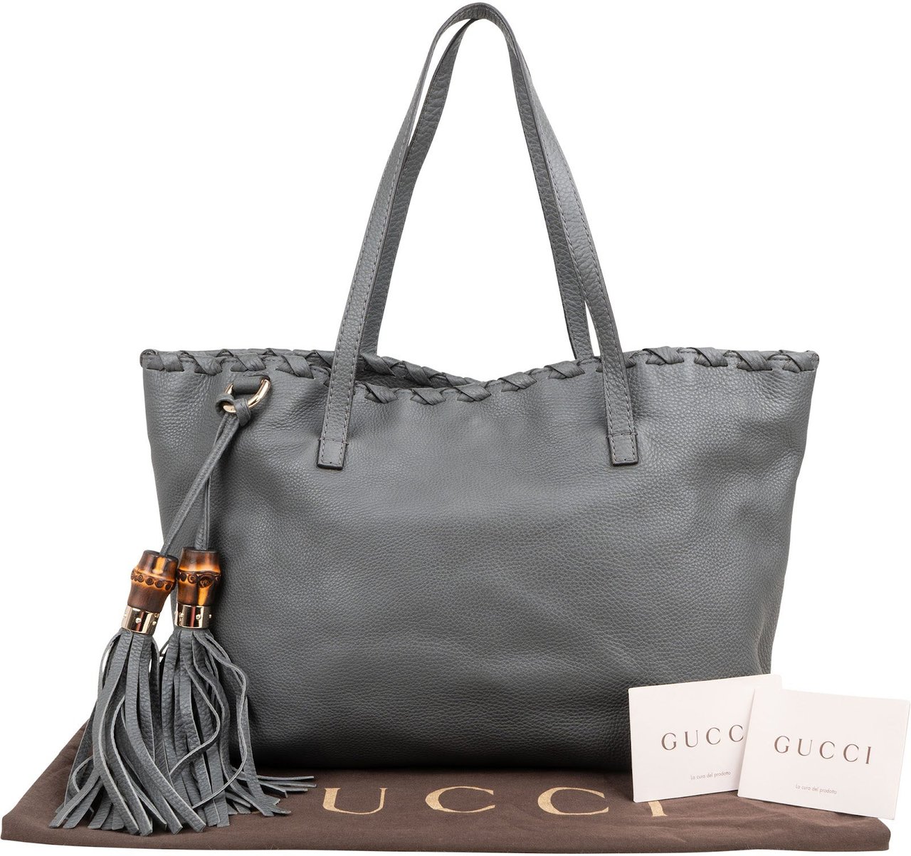 Gucci Leather Bamboo Tassel Tote Shoulder Bag Divers