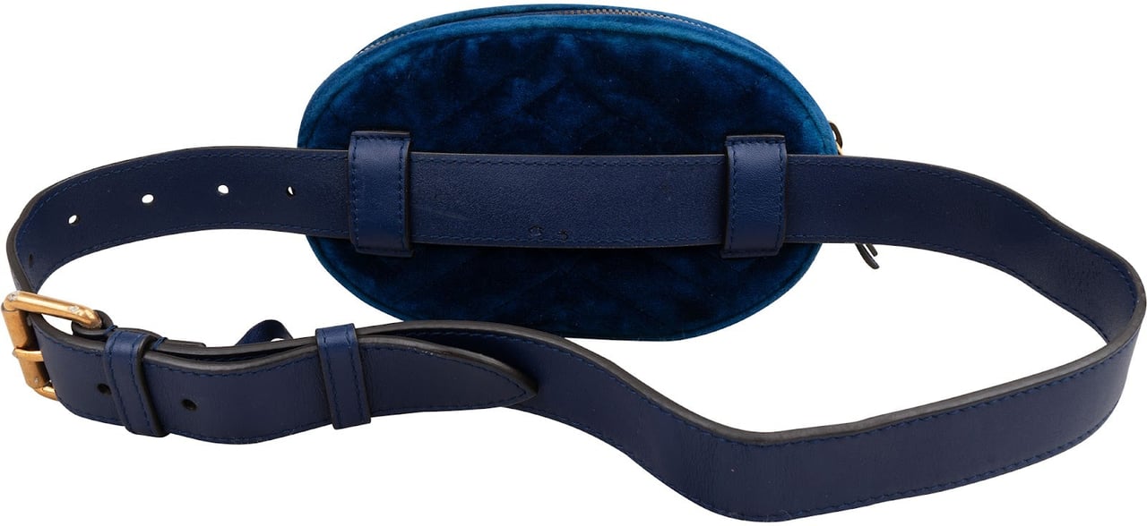 Gucci Gucci Blue Leather Velvet GG Marmont Matelassé Belt Bag Blauw