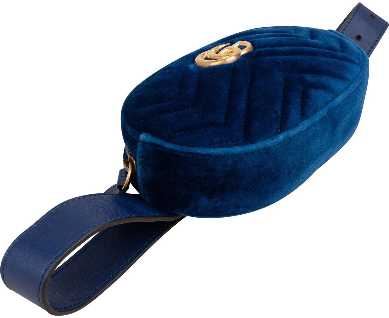 Gucci Gucci Blue Leather Velvet GG Marmont Matelassé Belt Bag Blauw