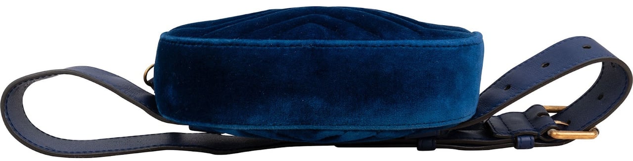 Gucci Gucci Blue Leather Velvet GG Marmont Matelassé Belt Bag Blauw
