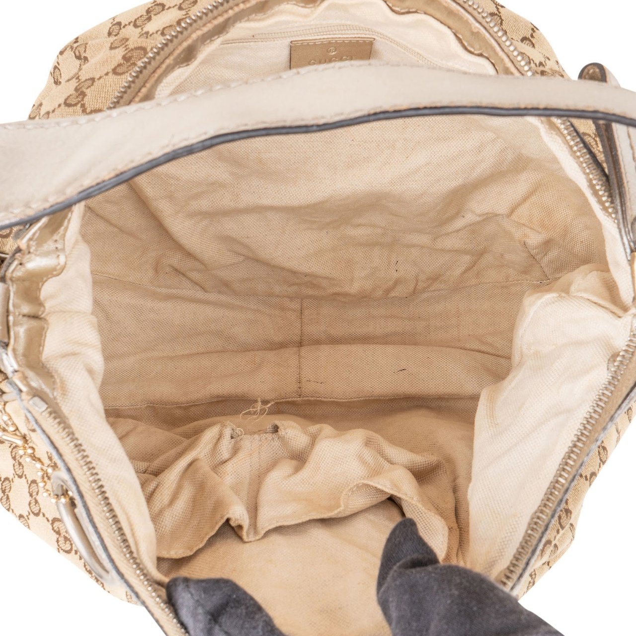 Gucci Monogram GG Canvas Sukey Hobo Shoulder Bag Beige