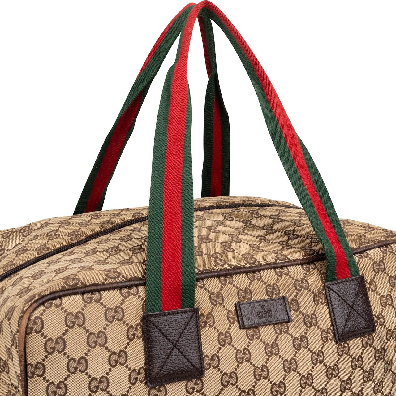 Gucci Monogram GG Canvas Web Boston Handbag Beige