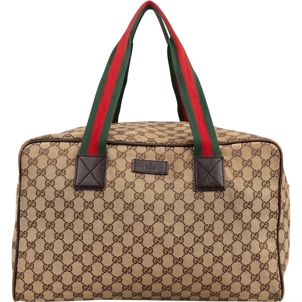 Gucci Monogram GG Canvas Web Boston Handbag Beige