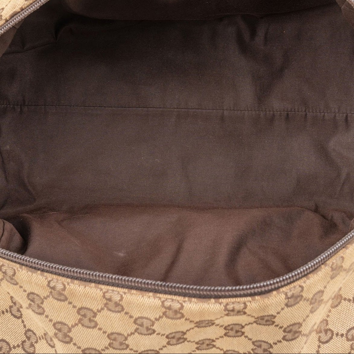 Gucci Monogram GG Canvas Web Boston Handbag Beige