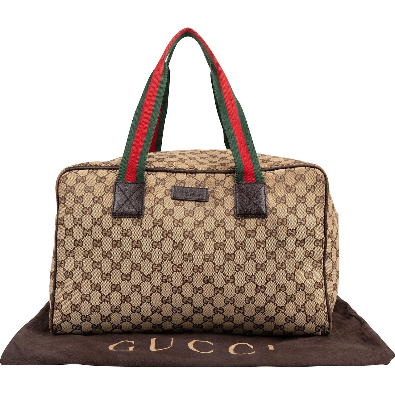 Gucci Monogram GG Canvas Web Boston Handbag Beige