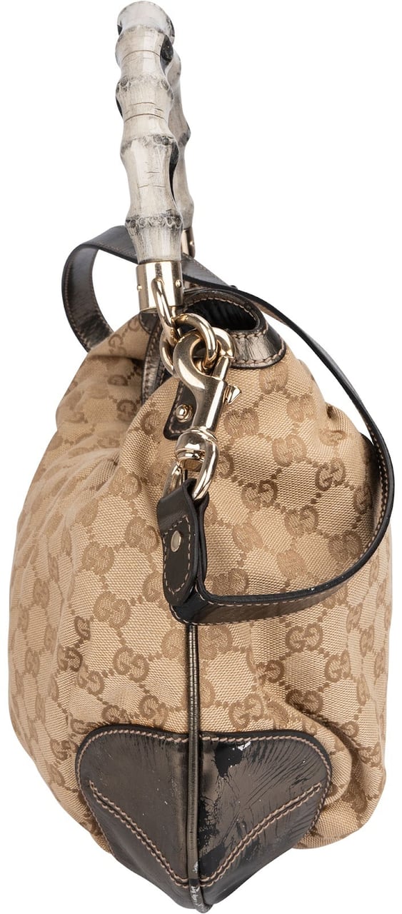 Gucci Gucci Monogram GG Bamboo Handle Shoulder Bag Beige