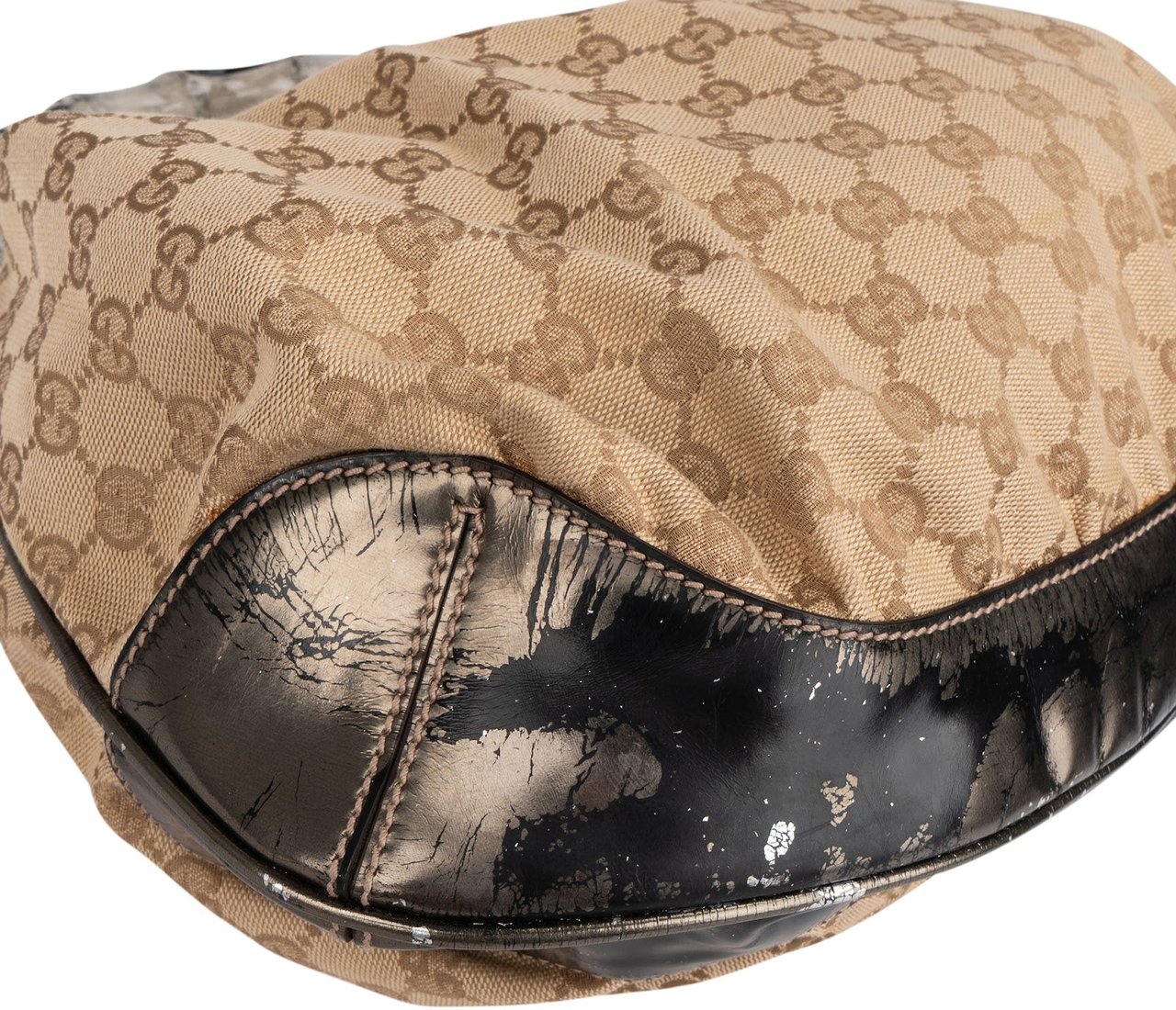 Gucci Gucci Monogram GG Bamboo Handle Shoulder Bag Beige