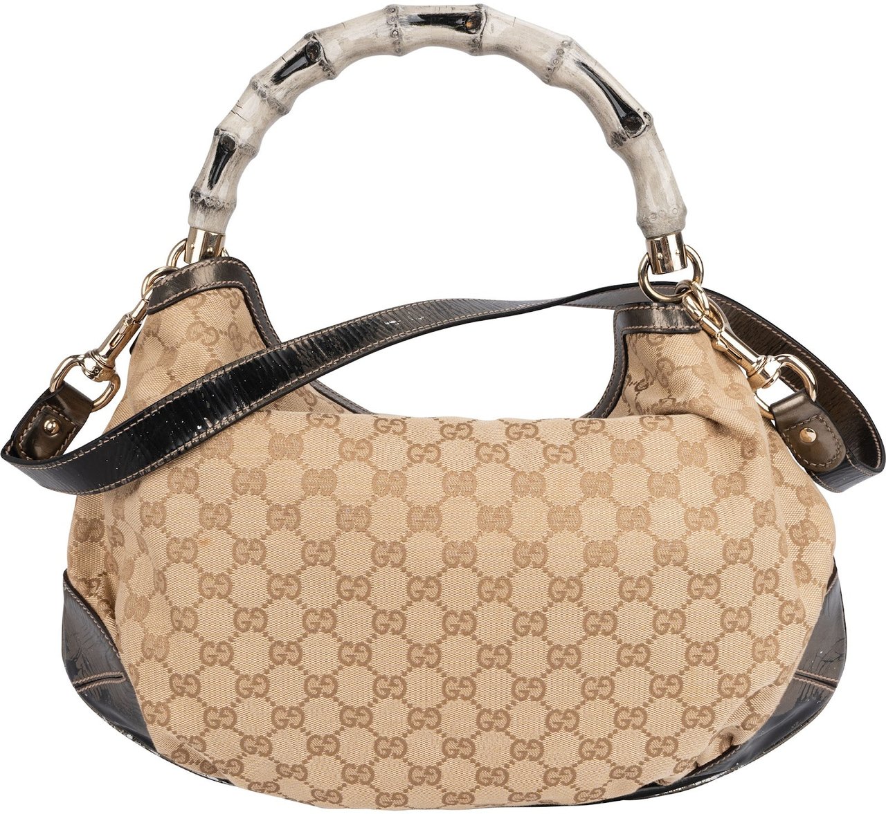 Gucci Gucci Monogram GG Bamboo Handle Shoulder Bag Beige