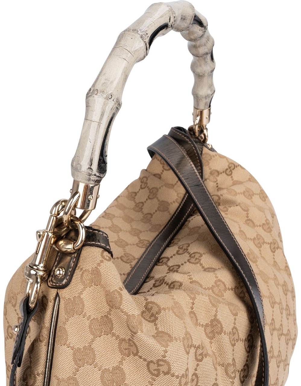 Gucci Gucci Monogram GG Bamboo Handle Shoulder Bag Beige