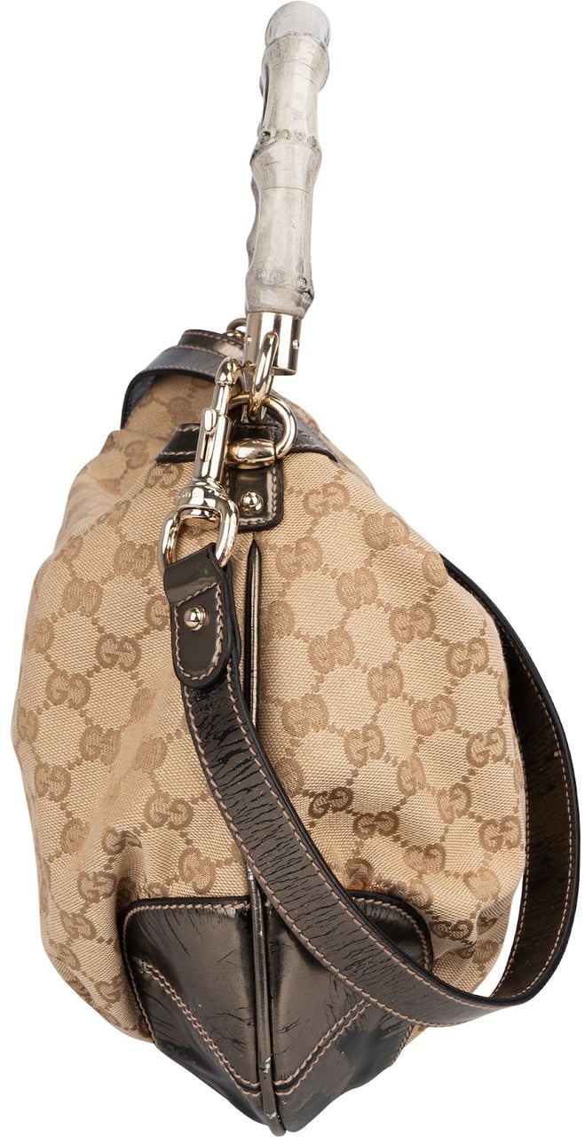 Gucci Gucci Monogram GG Bamboo Handle Shoulder Bag Beige