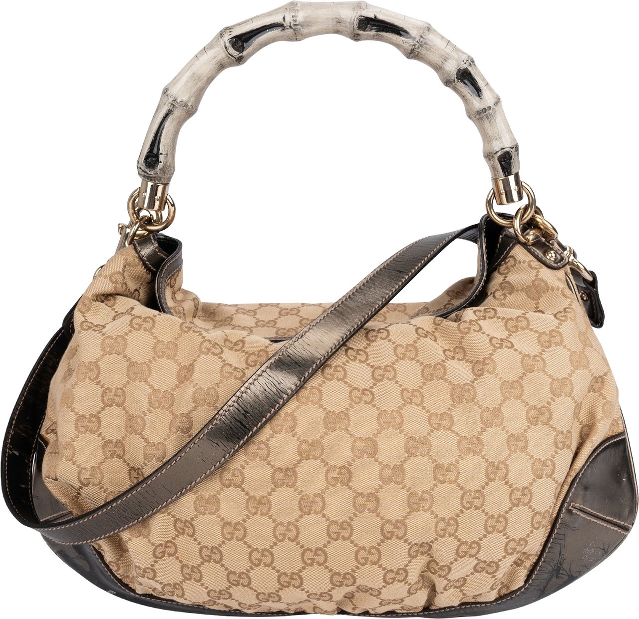 Gucci Gucci Monogram GG Bamboo Handle Shoulder Bag Beige