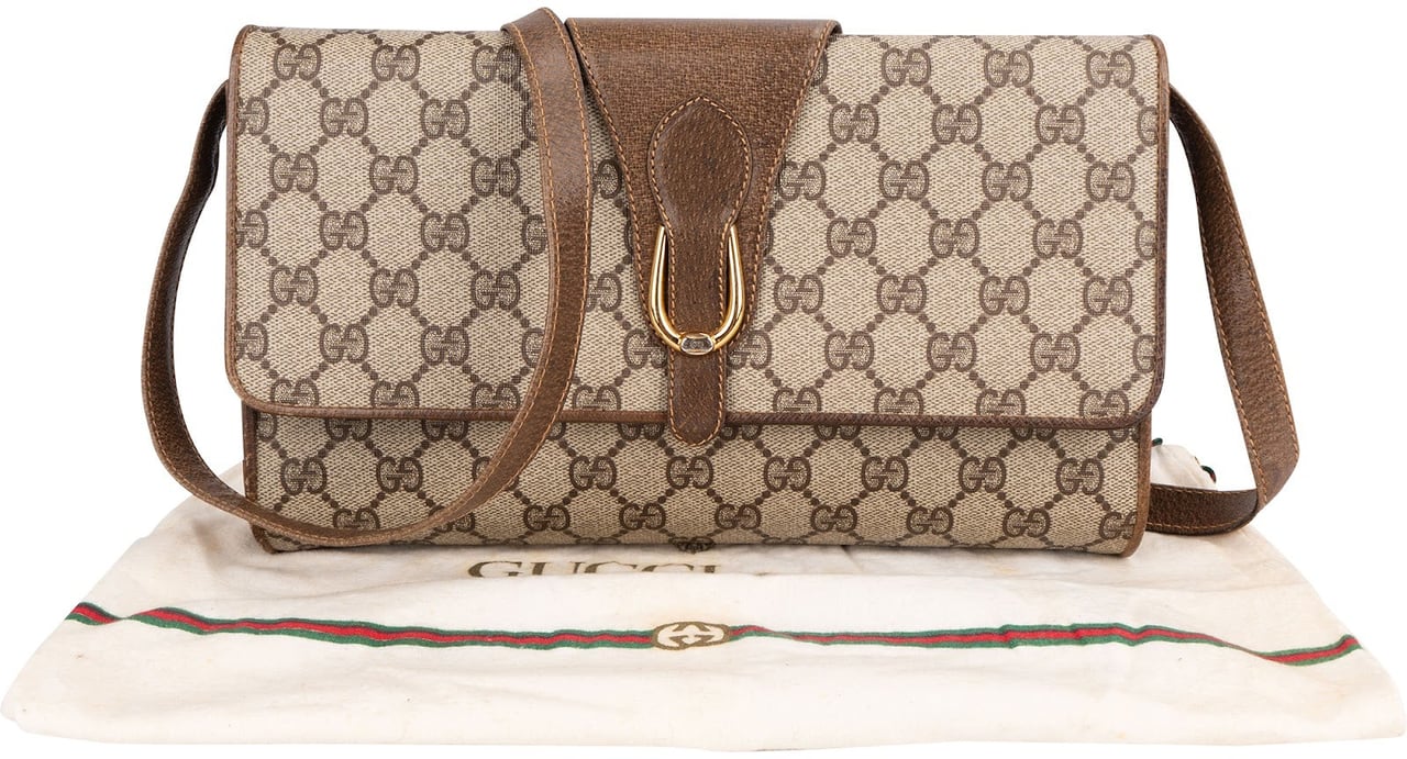 Gucci Gucci Monogram GG Supreme Canvas Vintage Flap Crossbody Bag Beige