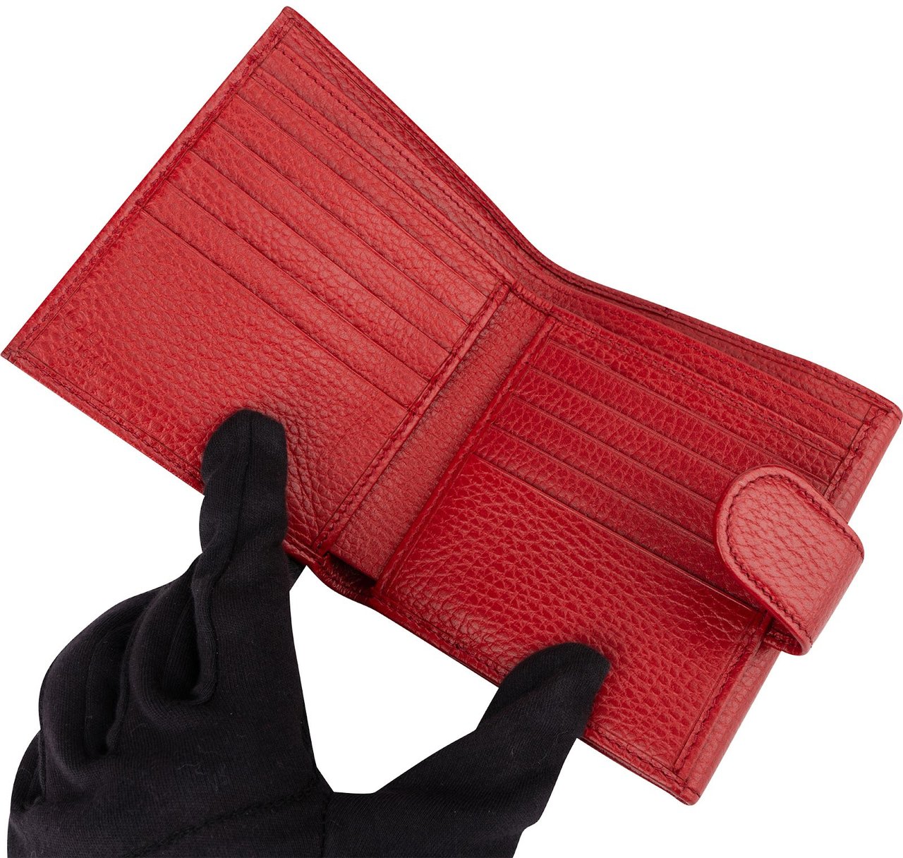 Gucci Pebbled Leather Interlocking G Compact Wallet Rood