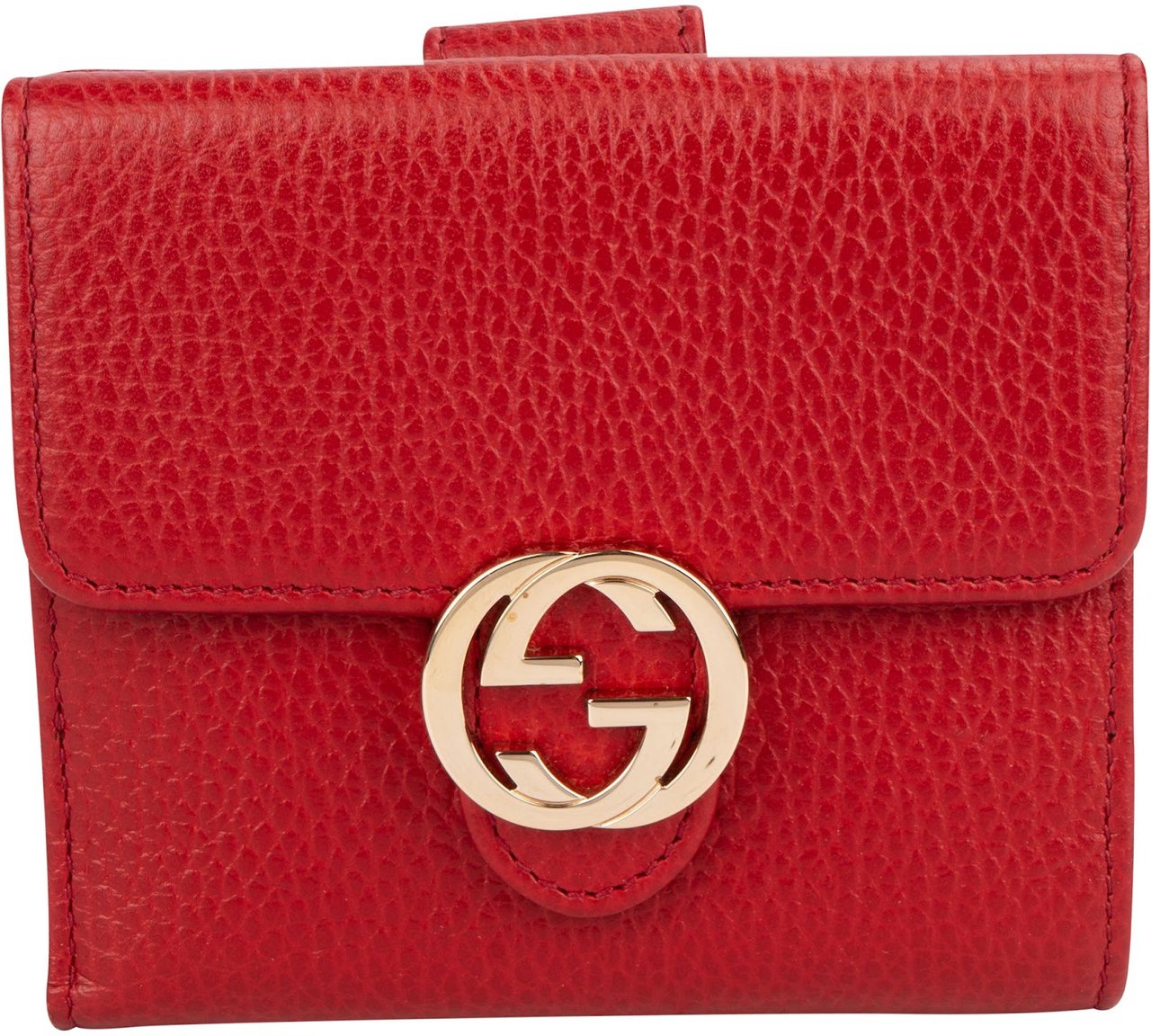 Gucci Pebbled Leather Interlocking G Compact Wallet Rood