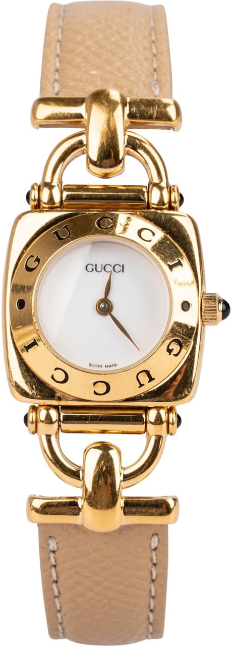 Gucci Gold Tone Leather 6300L Women Watch Divers
