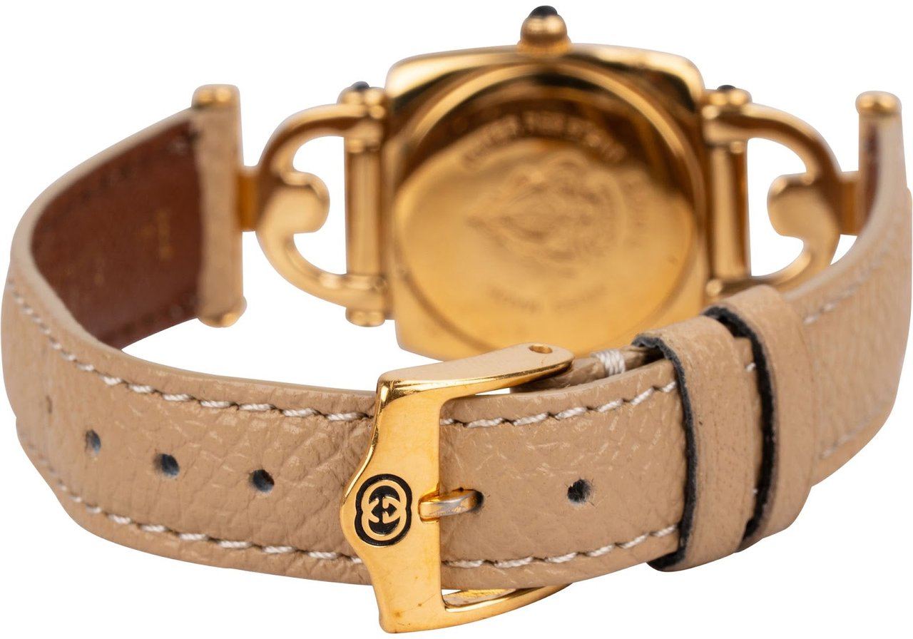 Gucci Gold Tone Leather 6300L Women Watch Divers