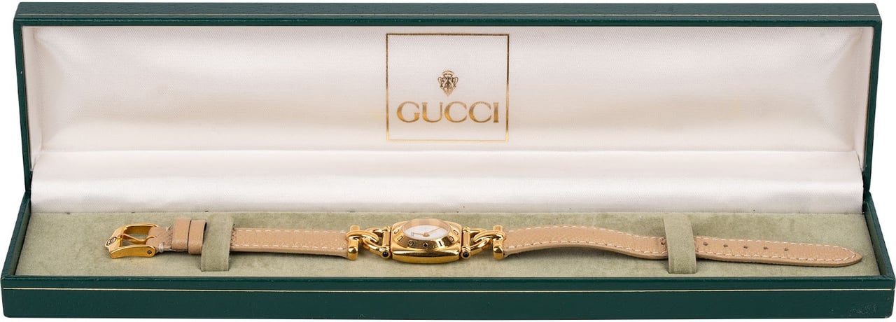 Gucci Gold Tone Leather 6300L Women Watch Divers