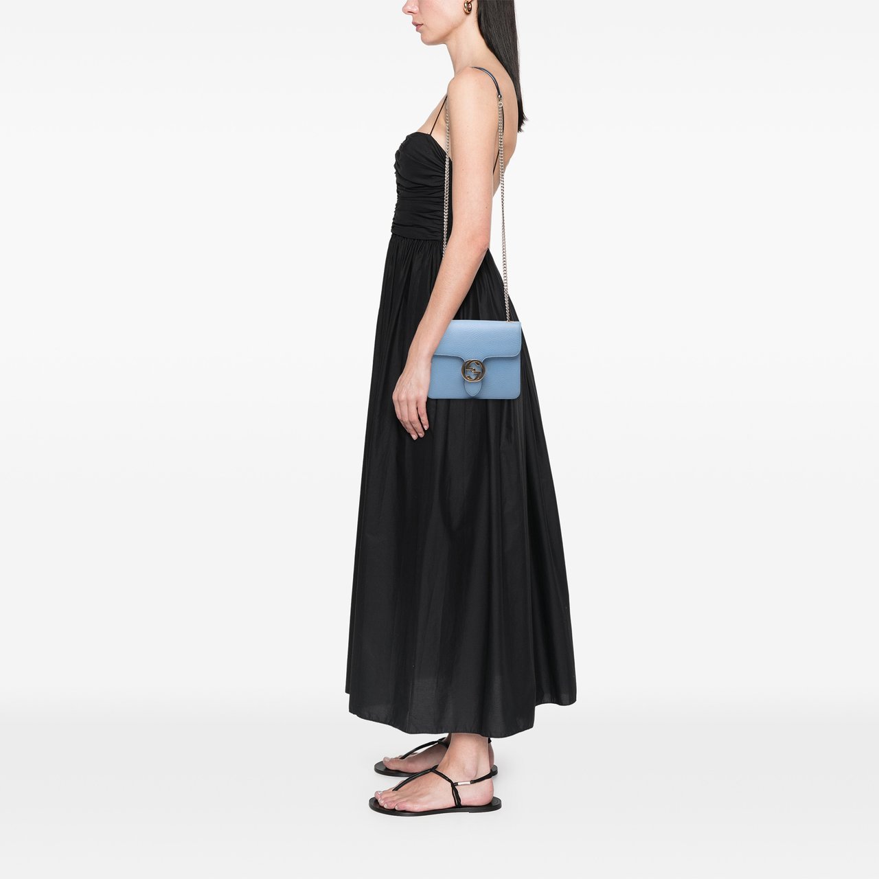 Gucci Small Dollar Calfskin Interlocking G Crossbody Blauw