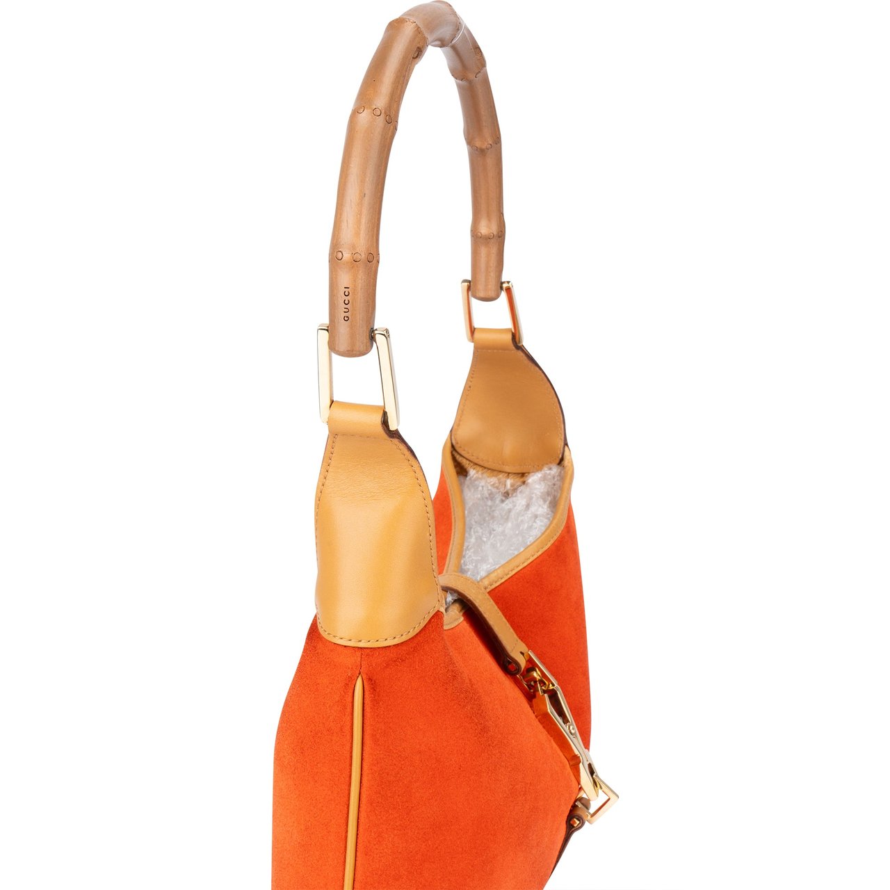 Gucci Gucci Orange Suede Bamboo Jackie Shoulder Bag Oranje