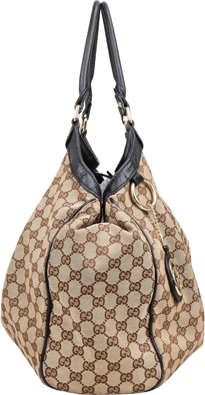Gucci Monogram GG Canvas Big Sukey Tote Shoulder Bag Beige