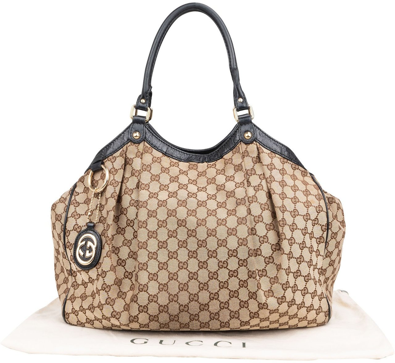 Gucci Monogram GG Canvas Big Sukey Tote Shoulder Bag Beige
