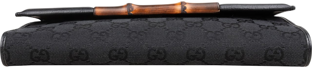 Gucci Monogram GG Canvas Bamboo Clutch Bag Zwart