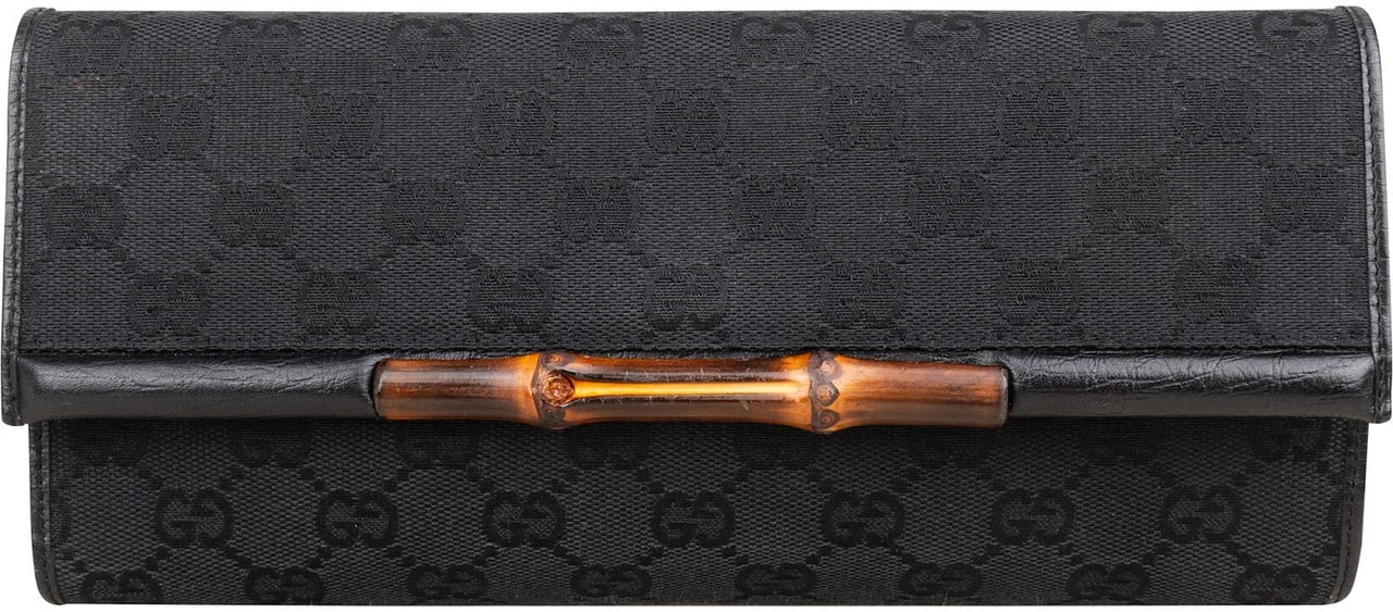 Gucci Monogram GG Canvas Bamboo Clutch Bag Zwart
