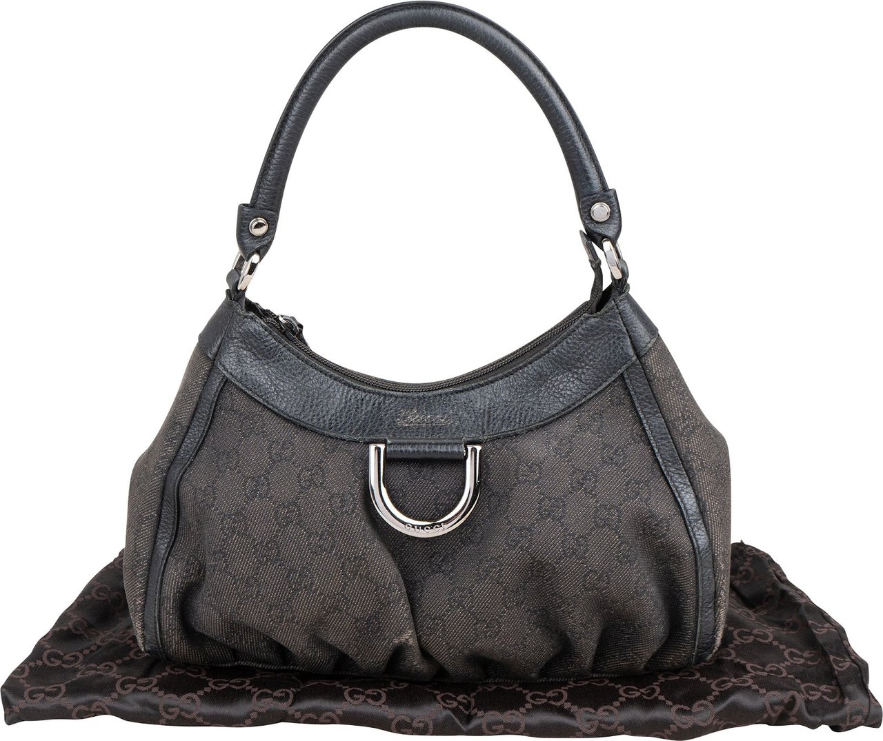 Gucci Monogram GG Canvas Abbey D-Ring Hobo Shoulder Bag Zwart