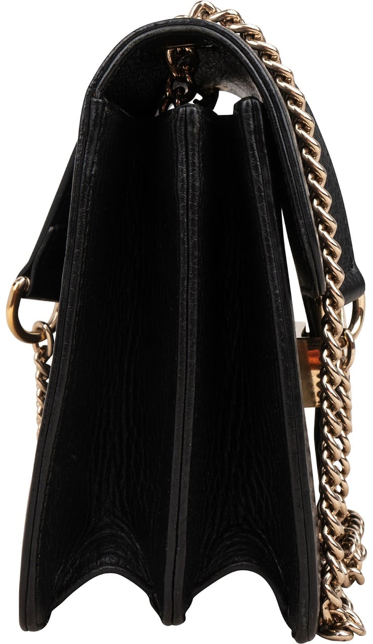 Gucci Grained Leather Interlocking GG Small Shoulder Crossbody Bag Zwart