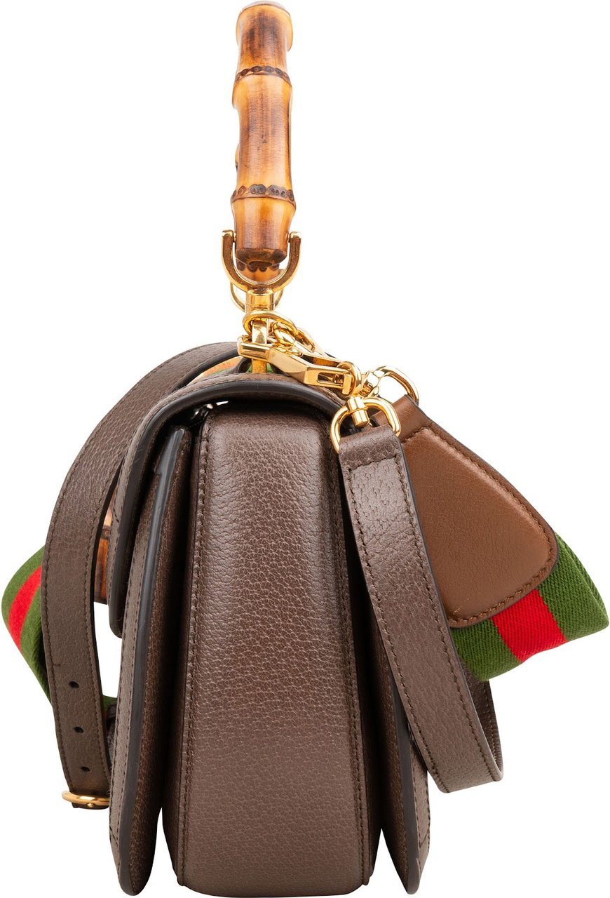 Gucci Floral Jacquard Bamboo 1947 Top Handle Crossbody Bag Bruin