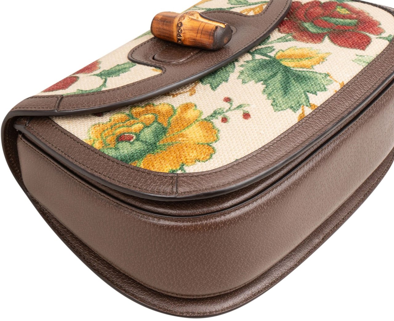 Gucci Floral Jacquard Bamboo 1947 Top Handle Crossbody Bag Bruin