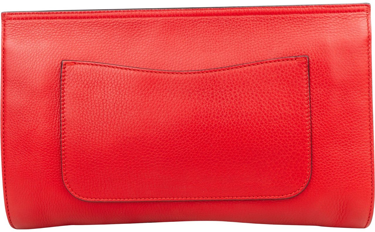 Gucci Red Pebbled Leather Bamboo Clutch Bag Rood