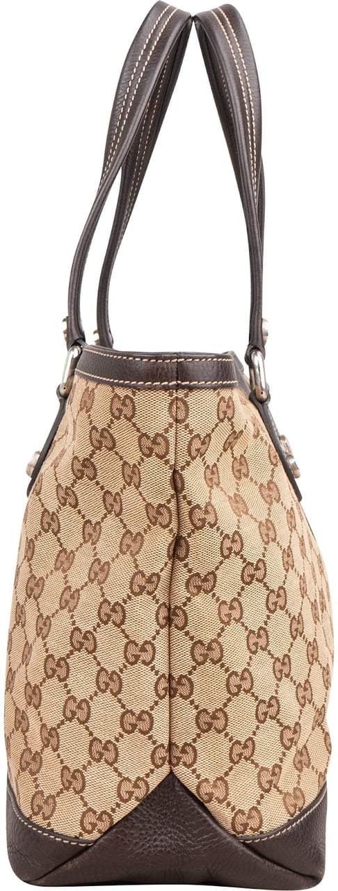 Gucci Monogram GG Canvas Web Detail Tote Shoulder Bag Beige