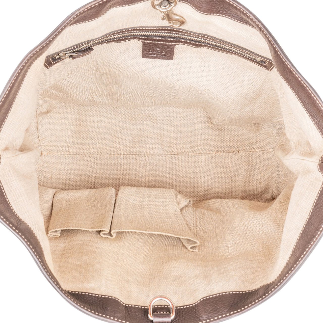 Gucci Monogram GG Canvas Web Detail Tote Shoulder Bag Beige