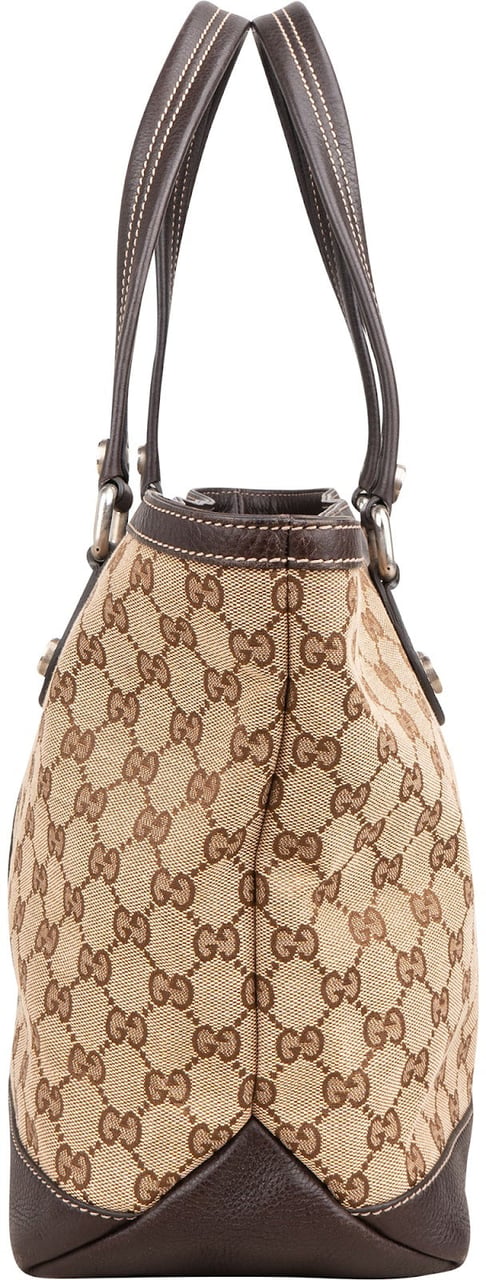 Gucci Monogram GG Canvas Web Detail Tote Shoulder Bag Beige