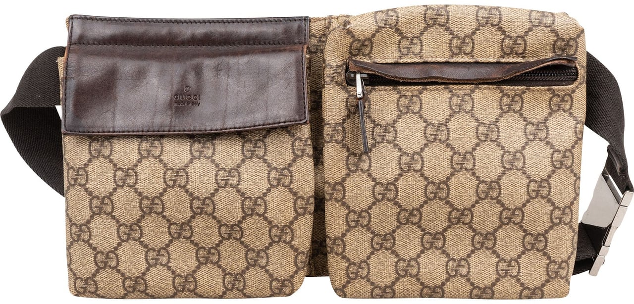 Gucci Monogram GG Supreme Canvas Belt Crossbody Bag Beige
