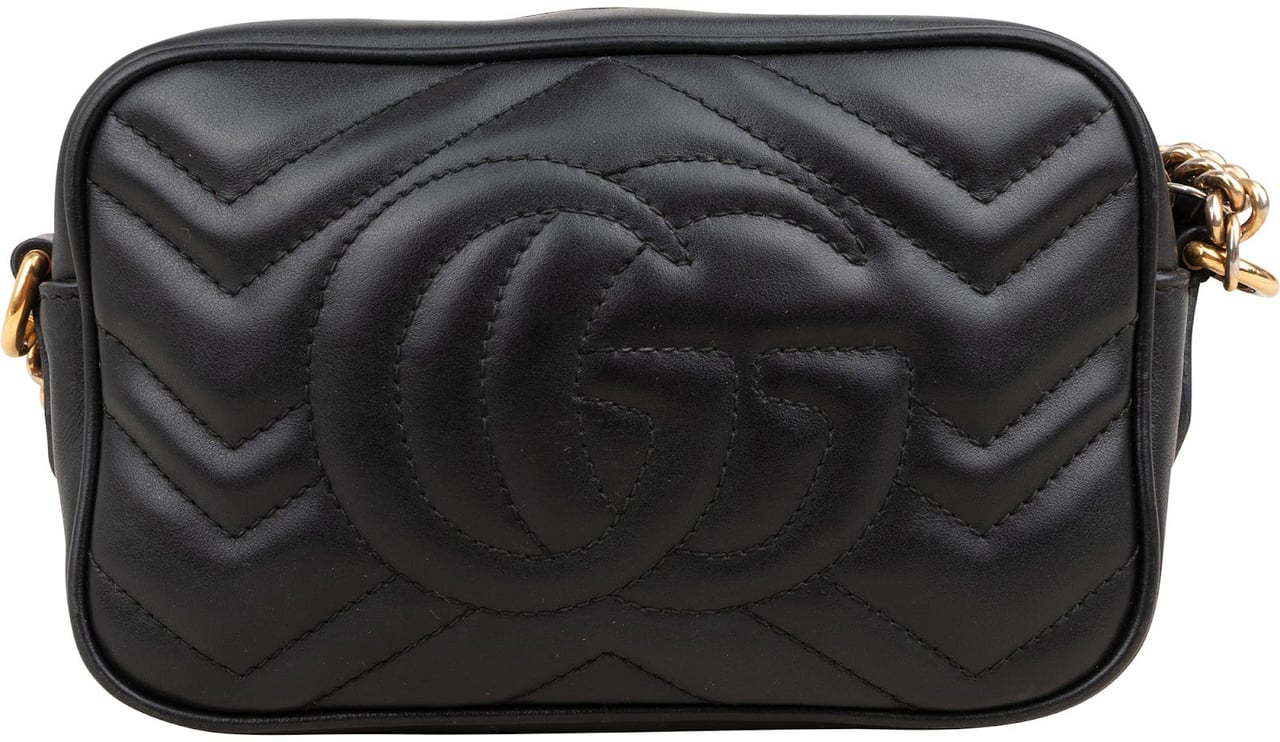 Gucci Matelassé Leather GG Marmont Mini Camera Crossbody Bag Zwart