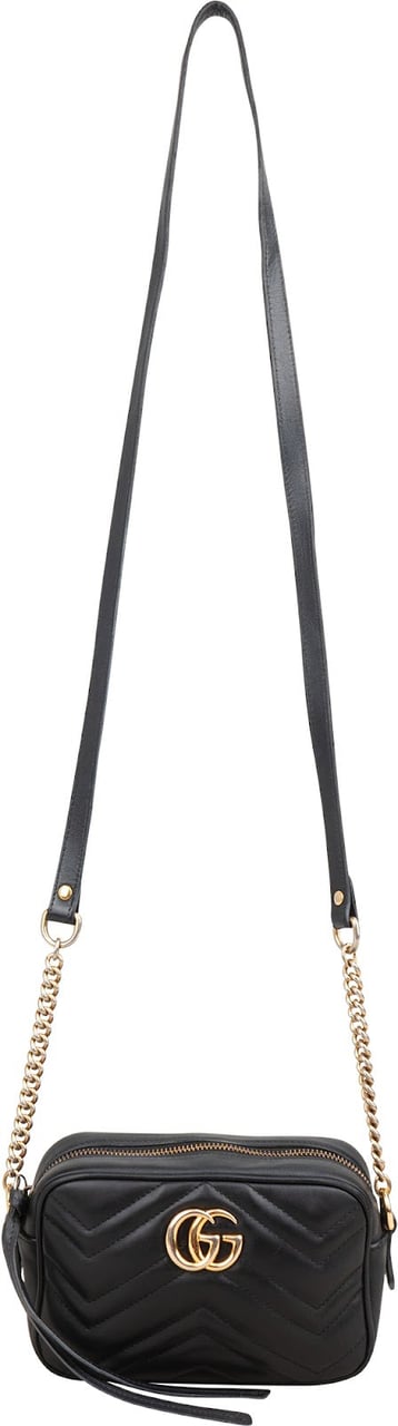 Gucci Matelassé Leather GG Marmont Mini Camera Crossbody Bag Zwart