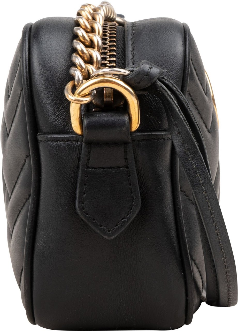Gucci Matelassé Leather GG Marmont Mini Camera Crossbody Bag Zwart