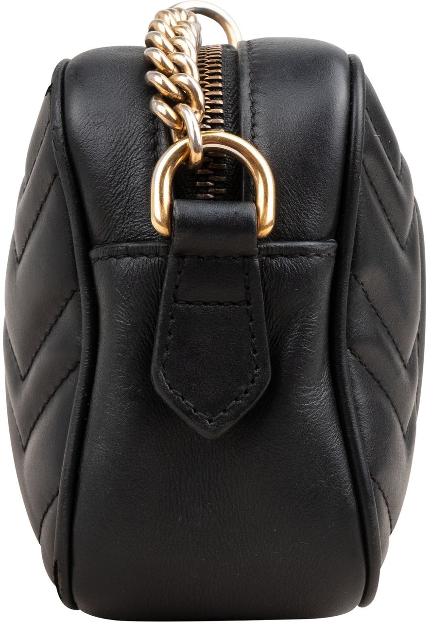 Gucci Matelassé Leather GG Marmont Mini Camera Crossbody Bag Zwart