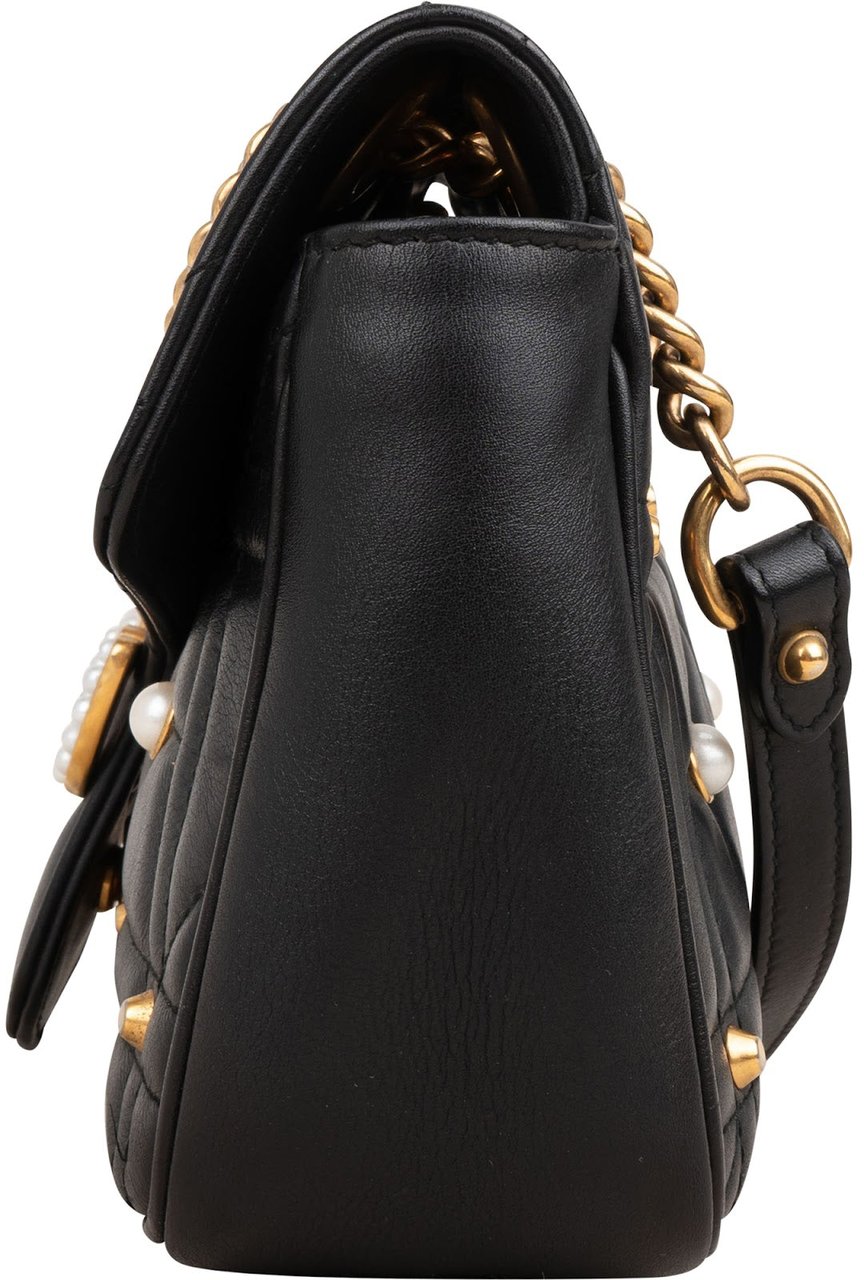Gucci Quilted Leather GG Marmont Pearly Studs Shoulder Crossbody Bag Zwart