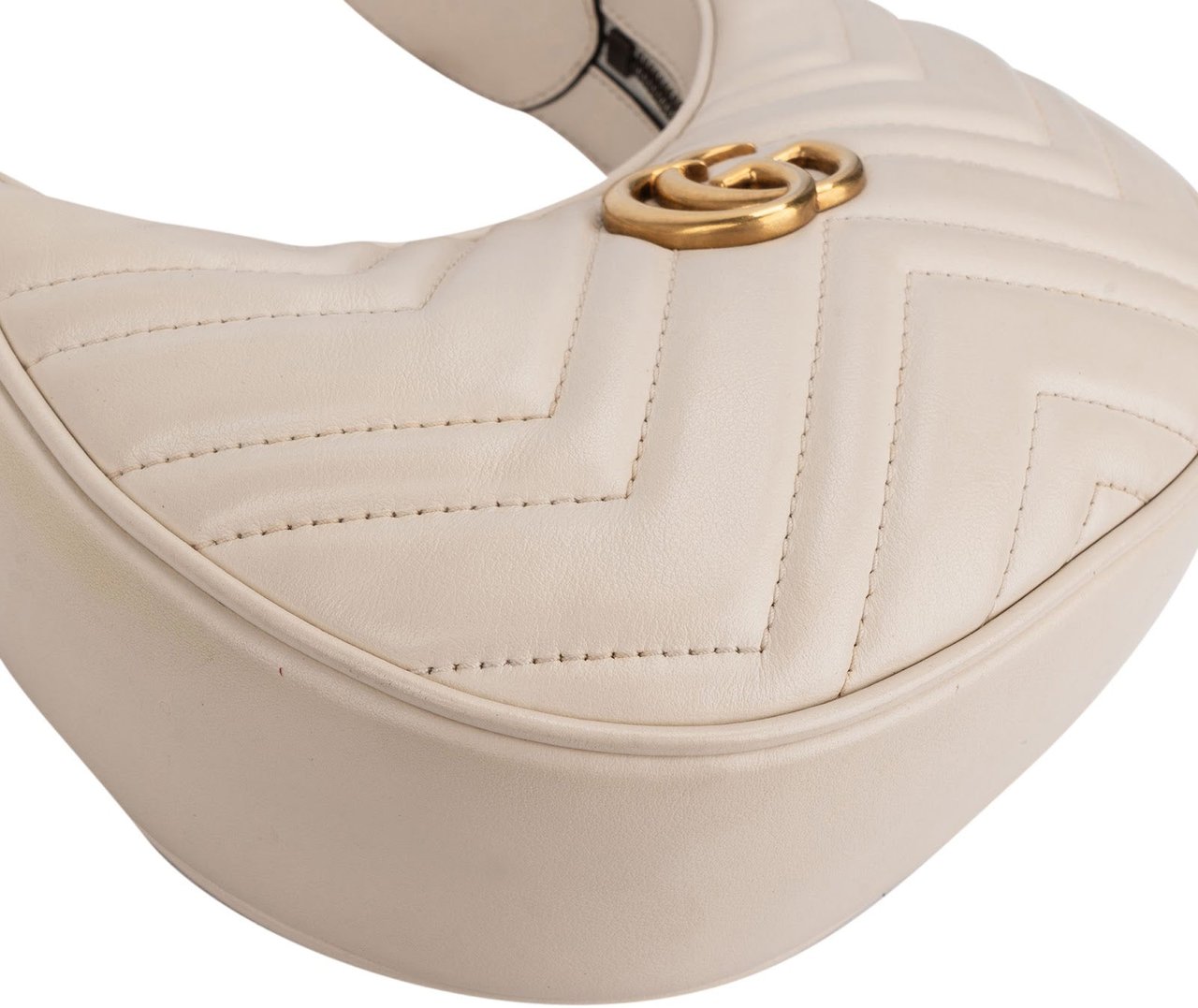 Gucci Quilted Leather GG Marmont Half-Moon Mini Shoulder Bag Wit