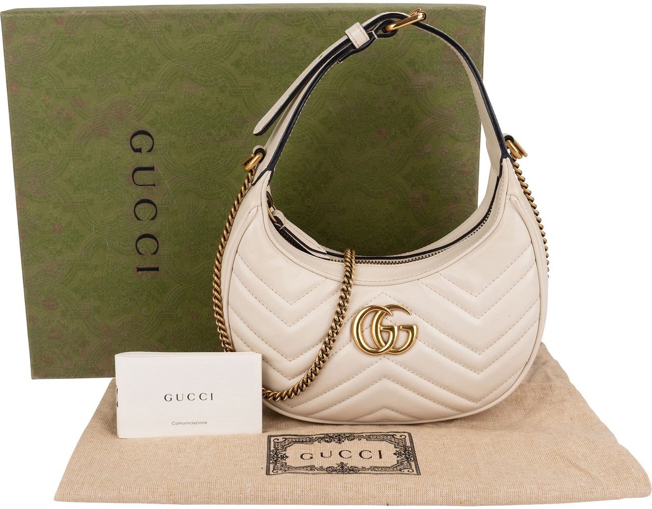 Gucci Quilted Leather GG Marmont Half-Moon Mini Shoulder Bag Wit
