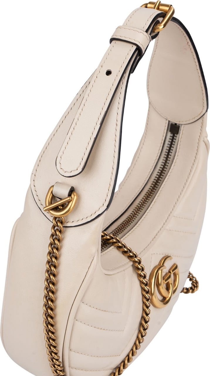 Gucci Quilted Leather GG Marmont Half-Moon Mini Shoulder Bag Wit