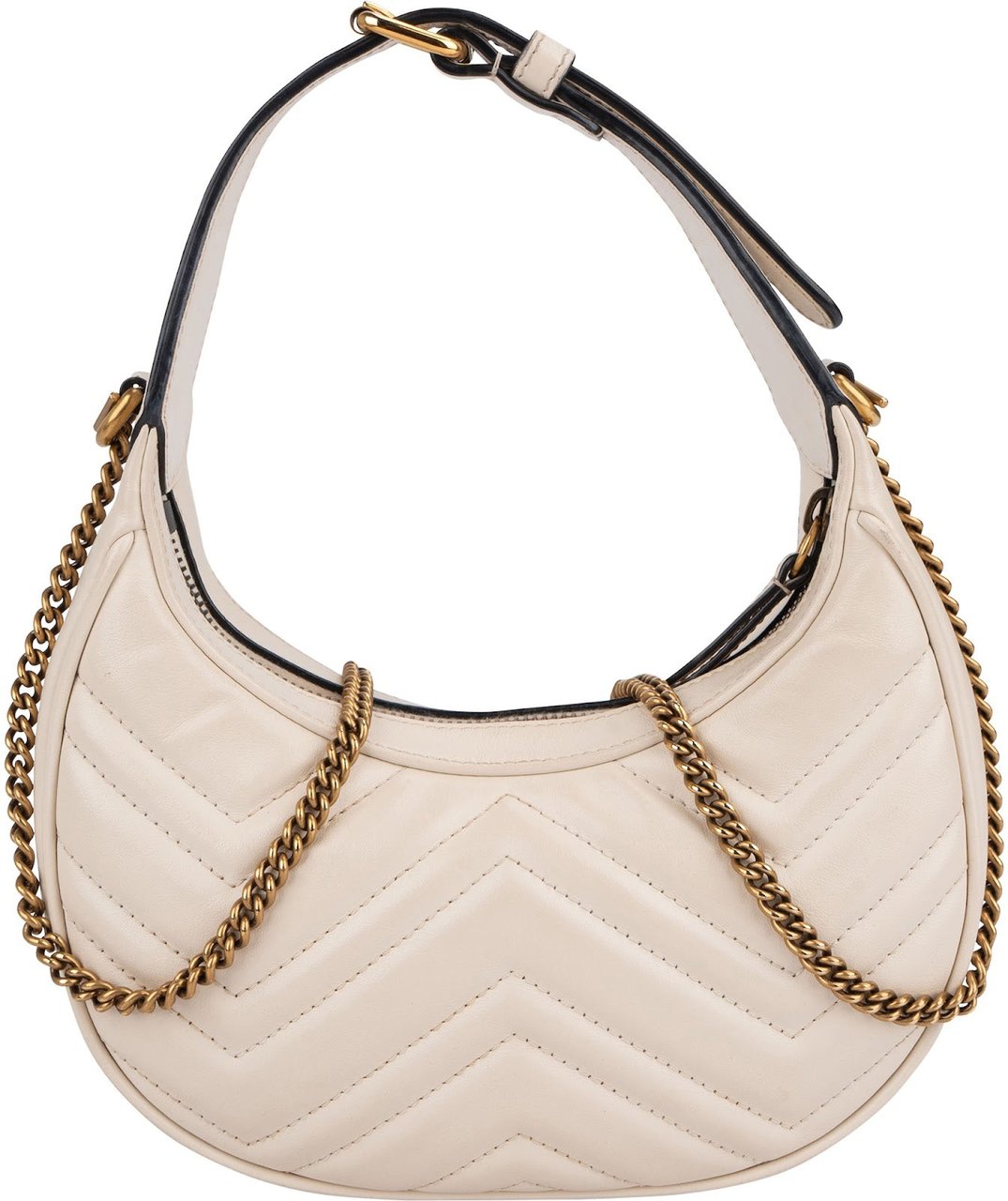Gucci Quilted Leather GG Marmont Half-Moon Mini Shoulder Bag Wit