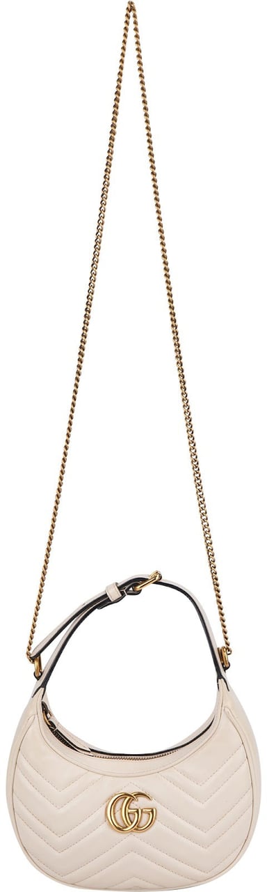 Gucci Quilted Leather GG Marmont Half-Moon Mini Shoulder Bag Wit