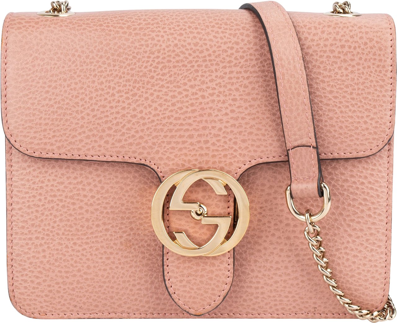 Gucci Grained Leather Interlocking GG Shoulder Crossbody Bag Roze