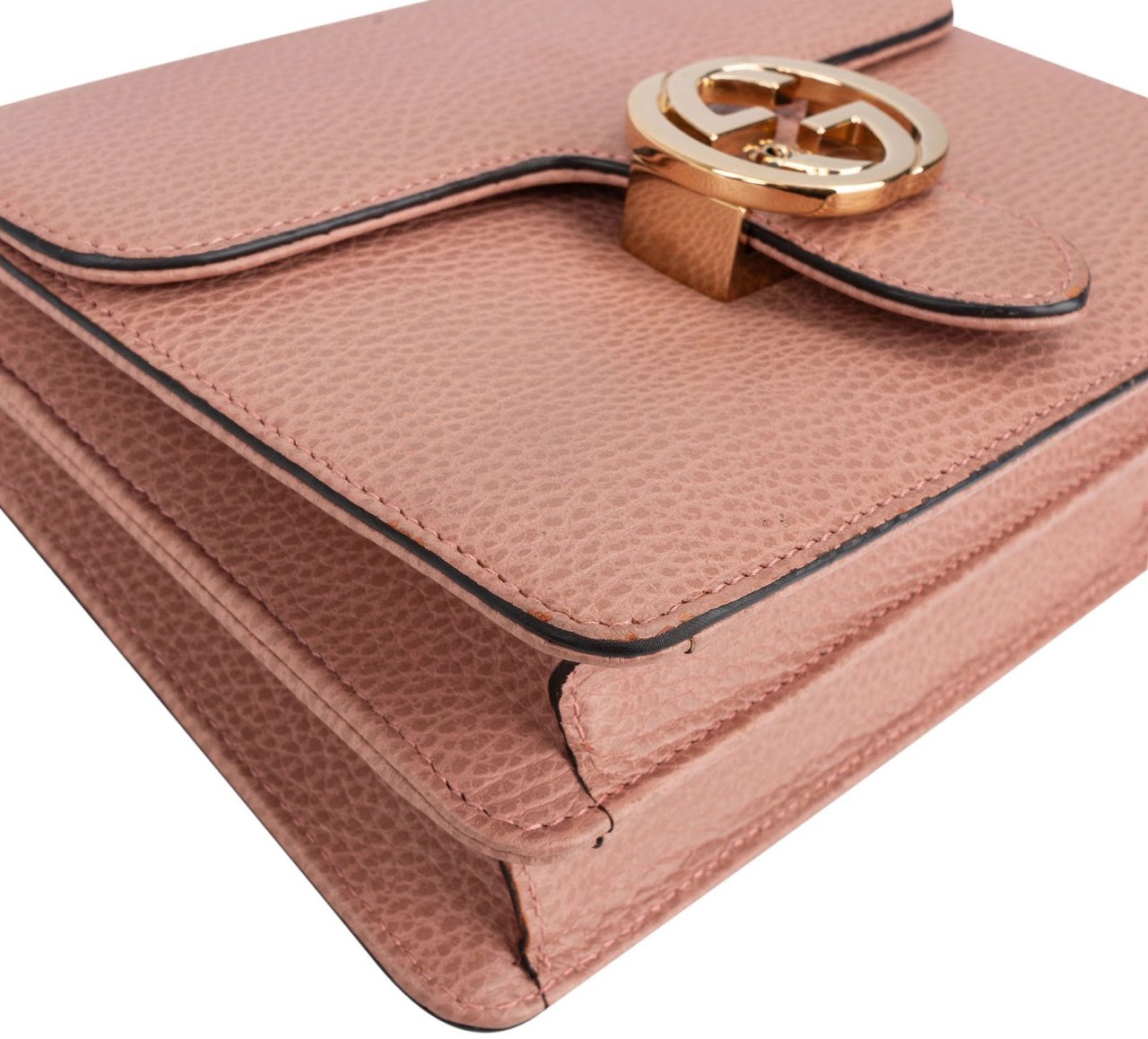 Gucci Grained Leather Interlocking GG Shoulder Crossbody Bag Roze